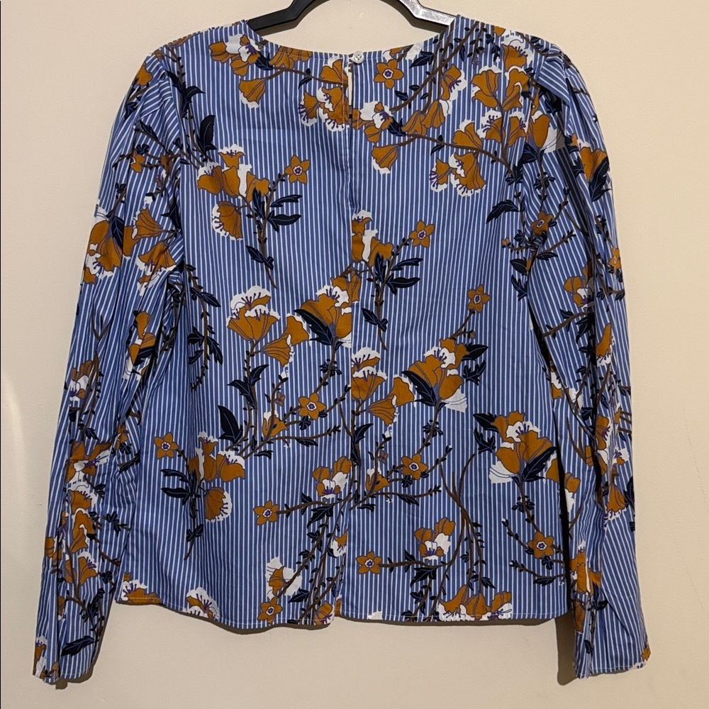 Who What Wear Blue Striped Floral Long-Sleeve Top - Picture 5 of 7